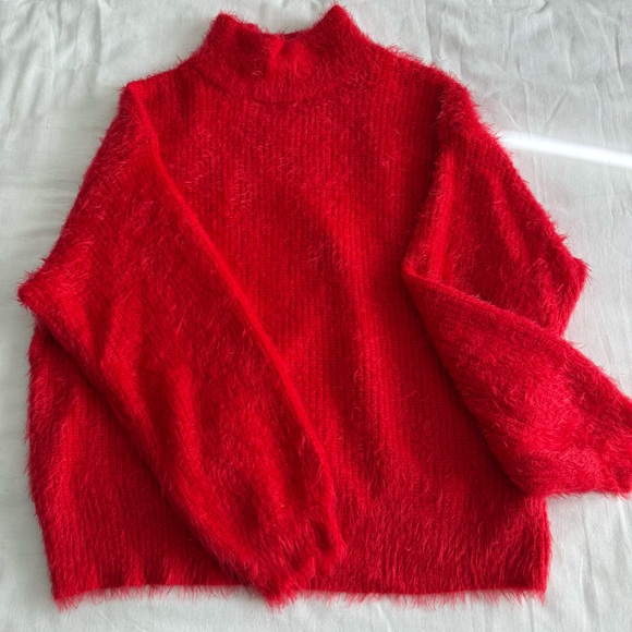 Eloquii Vibrant Red Fuzzy Turtleneck Sweater - Picture 2 of 4